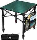 Portable Camping Table with Adjustable Height, Lightweight Aluminum Roll Top Folding Camp Table with Storage Pockets & Dual-Compartment Bag, Heat-Resistant, for RV, Picnic, BBQ, Outdoor (M)