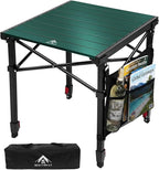 Portable Camping Table with Adjustable Height, Lightweight Aluminum Roll Top Folding Camp Table with Storage Pockets & Dual-Compartment Bag, Heat-Resistant, for RV, Picnic, BBQ, Outdoor (M)