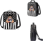 3 Pieces American Flag and Cool Dog Pattern School Bag Set for Boys, Students Book Bag with Large Capacity Lunch Box Pencil Case, Bags Set for Picnic Hiking Camping