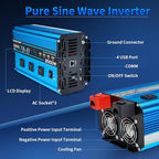 2000W Pure sine Wave Inverter 4000W (Peak) DC 12V to AC 110V/120V Converter with LCD Display Wireless/Wired Remote Control 3AC Outlets and 4USB for Camping RV Travel Off-Grid Solar Systems
