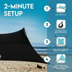 Neso Gigante Portable Beach Tent Sun Shelter - Lightweight Beach Shade Canopy - Easy Setup for Family Outings - Patented Reinforced Corners - UPF 50+ Sun Protection - 8ft Tall, 11 x 11ft - Black
