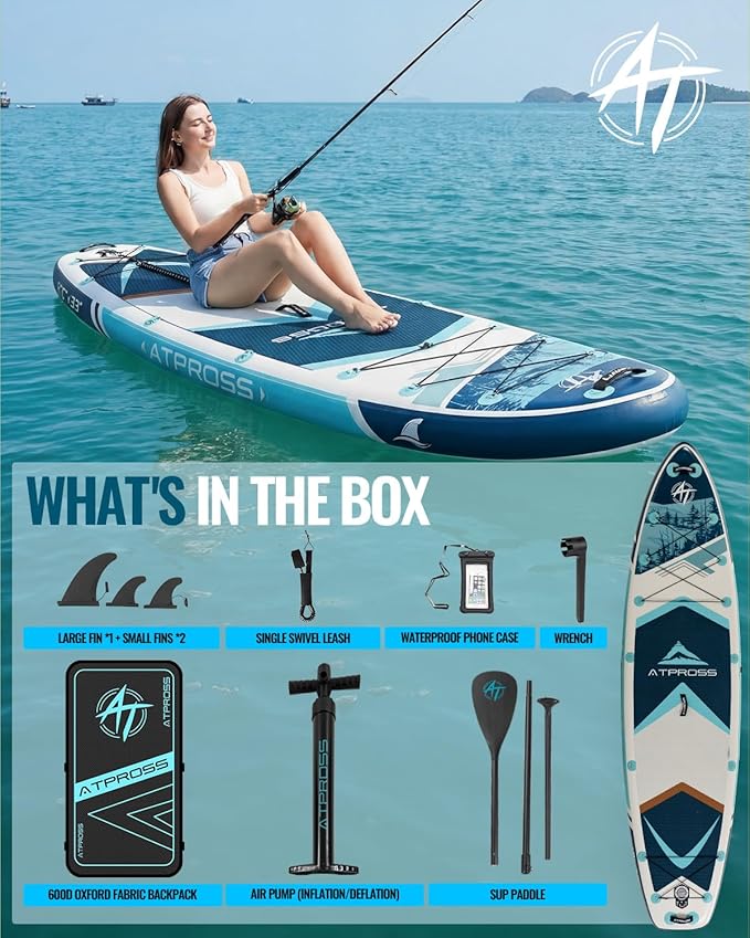 10'6''x33''Inflatable Stand Up Paddle Board, 400lbs Extra Wide Stand Up Paddleboard with Kayak Seat, Anti-Slip EVA Deck Premium SUP Accessories Kit, Non-Slip Stable Deck Boat for Yoga Fishing Surf