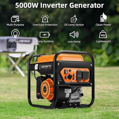 5000W Inverter Generator Gas Powered, Open Frame Generator, Portable Outdoor Power Equipment, Emergency Home Backup, RV Ready 30A Outlet, ECO Mode, EPA Compliant