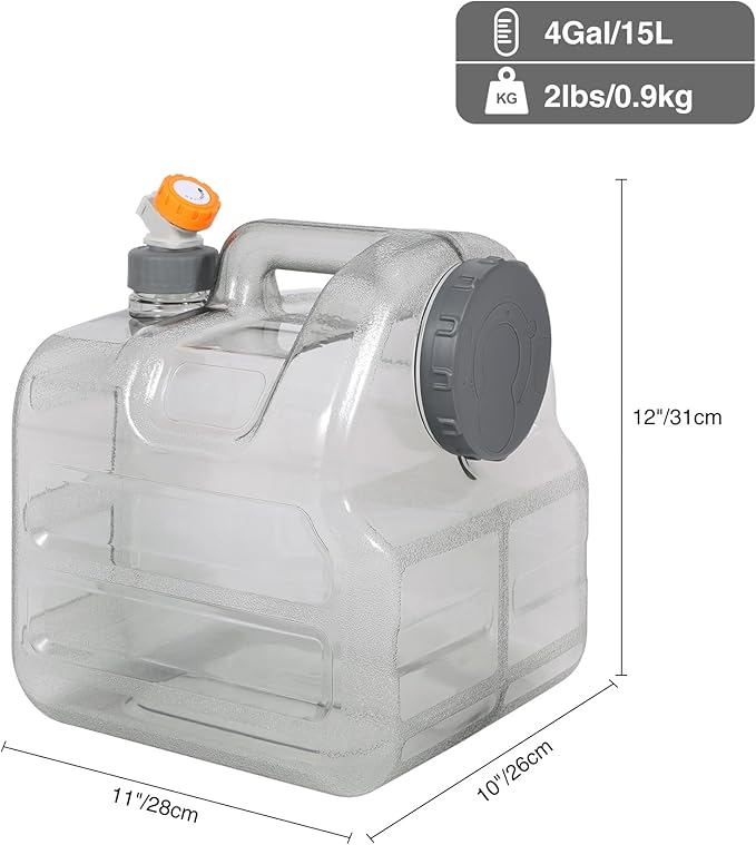 RedSwing 4 Gallon BPA Free Water Container, Portable Water Storage Tank with Spigot for Outdoor Camping Travel Hiking, PC Food Grade Thickened Bucket, Grey 15L