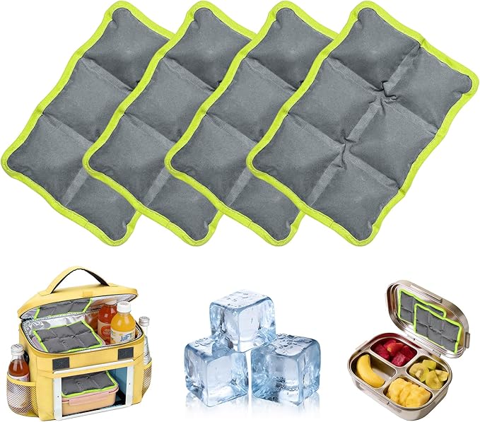 4pcs Reusable Ice Packs for Lunch Boxes & Coolers, (6”x4”x0.7”) Slim Freezer Packs for School Lunch Bags, Small Non-Toxic Cooler for Picnic & Camping