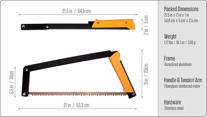 AGAWA - BOREAL21-21 Inch Folding Saw with All-Purpose Saw Blade - Camping Gear For Hiking, Fishing, Hunting, Bushcraft & Survival Kit (Black Frame/Yellow Handle)