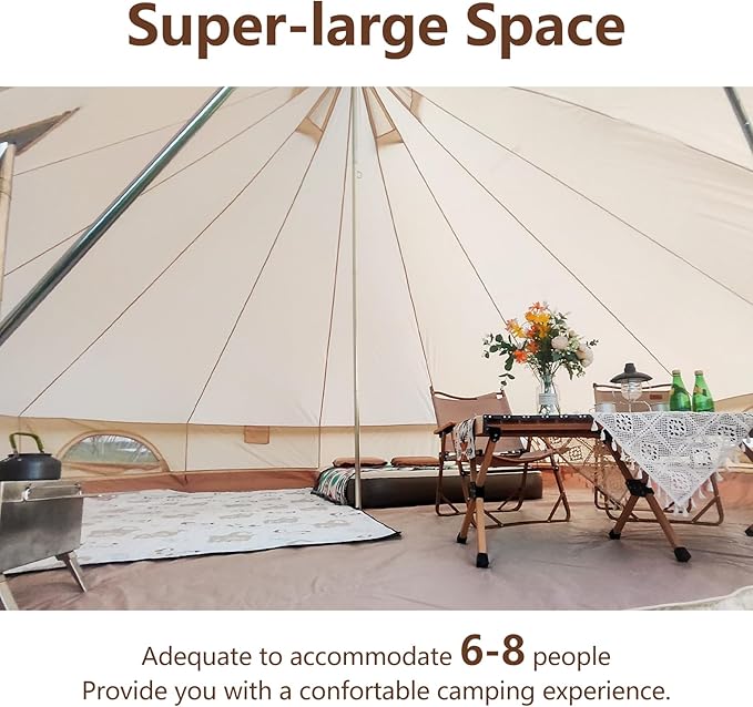 Oxford Bell Tent for Family Camping - Spacious 13.1ft /16.4ft Yurt with Stove Jack, Large Glamping Tents for 4-8 People, 4 Season Oxford Hot Tent Shelter
