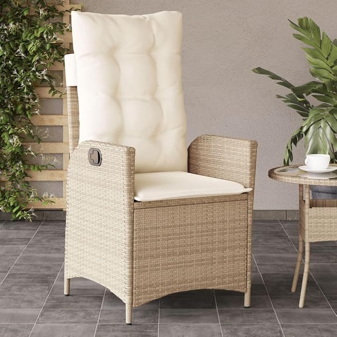 Reclining Patio Chair with Cushions Beige Poly Rattan Porch Chairs Camping Chairs Patio Chairs Living Room Chairs for Dining Patio Bedroom Outdoor