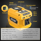 220W Azocek Power Inverter Compatible with Dewalt 20V Battery (Battery not Included), DC 20V to AC 110V, 2 USB Ports & 1 Type-C Fast Charging, 400LM LED Work Light (2-Pack)