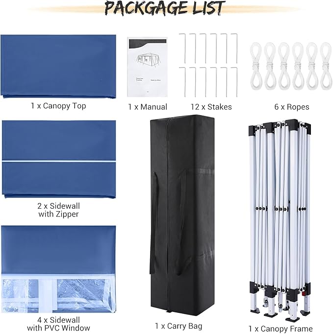 COBIZI 10x20 FT Pop up Canopy Tent with Sidewalls, Party Tents for Parties, Carpas para Fiestas, Easy Set Large Outdoor Popup Patio Gazebo for Backyard,Weddings,Vendor,Commercial Event,Blue (Upgrade)