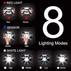 APUNOL 2Packs Head Torch, Rechargeable Waterproof Headlamp LED Headlight with Red Filter,Super Bright 800LM,8 Lighting Modes,Motion Sensor Switch for Camping Hiking Running Reading Outoor Sports