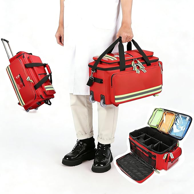 First Responder Bag with Wheels, Fire-retardant&1800D Oxford Cloth, Trauma Backpack Empty, Medical Emergency Kits Storage Jump Bag Pack, for EMT, EMS, Police, Firefighters, Home Health Nurses, Doctors
