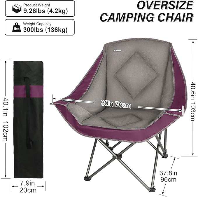 CAMPHILL Folding Camping Chair,Oversized Portable Camping Chair with Cup Holder,Heavy Duty Padded Lawn Chair for Camping, Tailgates, Beach, and Sports