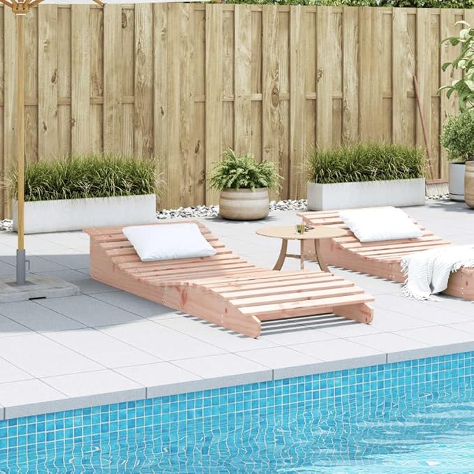 Sun Lounger 80.7"x31.5"x12.4" Solid Wood Douglaspatio Tanning Chair Camping Chairs Recliner Suitable for Garden Courtyard