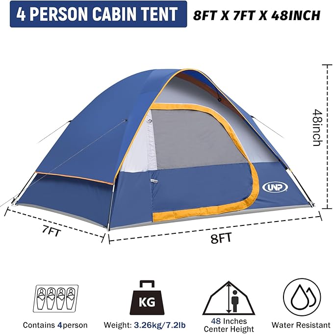 Camping Tent 2-4 Person, Waterproof Windproof Tent with Rainfly Easy Set up-Portable Dome Tents for Camping…