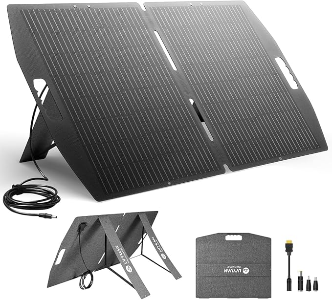 LVYUAN 100W Solar Panel 12V Foldable ETFE Conversion Rate 22.5% Monocrystalline IP65 Waterproof Compatible with XT60 DC5525 DC7909 DC35135 Fast Charging Foldable with Stand High Efficiency