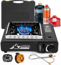 WADEO Three Fuel Portable Camping Stove with Windblocker, 3 in 1 Propane Butane Isobutane Stove with Carrying Case and Stainless Steel Hose Adapters, Gas Camp Stove for Cooking, BBQ, Travel RV, Hiking