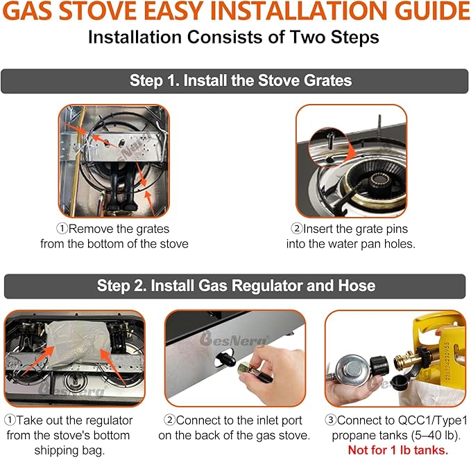 Propane Stove 1 Burner Gas Stove, 14500 BTU High-Efficiency Auto Ignition Tempered Glass LPG Cooktop with CSA Regulator and Hose – for Outdoor Camping, RV, and Emergency Cooking
