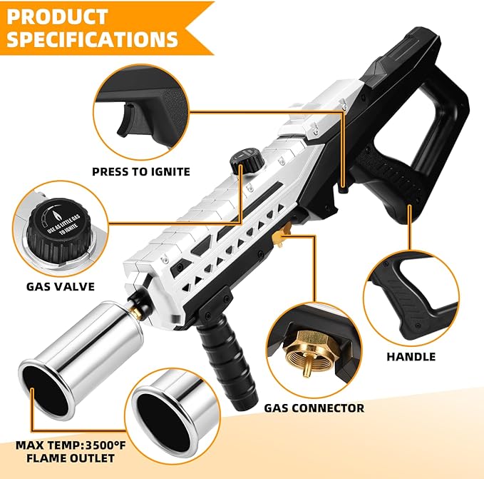 Powerful Propane Torch Gun, Flamethrower With Adjustable Flame, Blow Torch for Campfire, Fire Pit Starter, Fun Gift (Propane Tank Not Included)