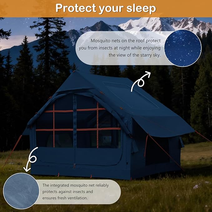 Inflatable Tents for Camping - Easy Blow Up Glamping Tent with Hand Pump, Waterproof PVC Air Inflatable Tent House for Family Weekend Camping