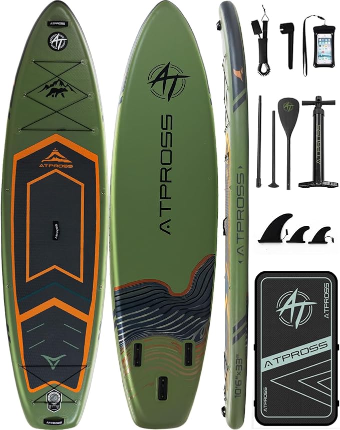 10'6''x33''Inflatable Stand Up Paddle Board, 400lbs Extra Wide Stand Up Paddleboard with Kayak Seat, Anti-Slip EVA Deck Premium SUP Accessories Kit, Non-Slip Stable Deck Boat for Yoga Fishing Surf