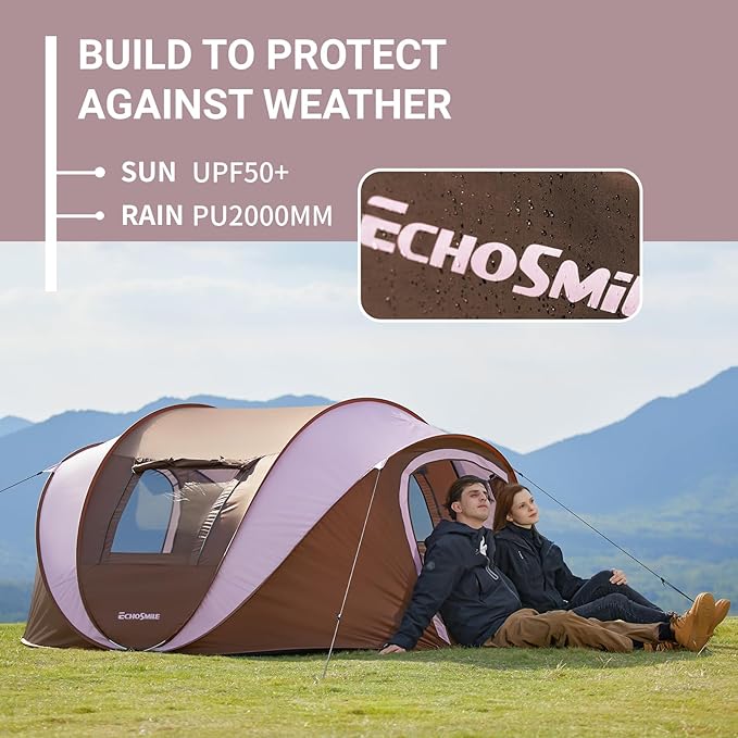 EchoSmile Instant Pop Up Camping Tent, 2/4/6 Person, Easy Setup Tent, Water Resistant Dome, Portable with Carry Bag