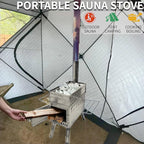 DANCHEL OUTDOOR Camping Stove with Sauna Tent with Stove Jack, Hot Tent Wood Stove with Pipe Spark Arrestor for 1-2 Person Dry Sauna, Cooking, Ice Fishing