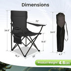 Portable Camping Chair 2 Pack, Folding Outdoor Chair with Cup Holder & Side Pocket for Camping (Black, 2 Pack)