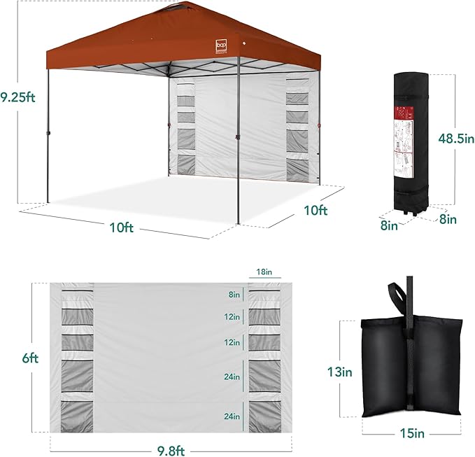 Best Choice Products 10x10ft Pop Up Canopy Tent with Sidewall, 1 Person 1 Minute Set Up, Carry Case, 4 Weight Bags - Rust
