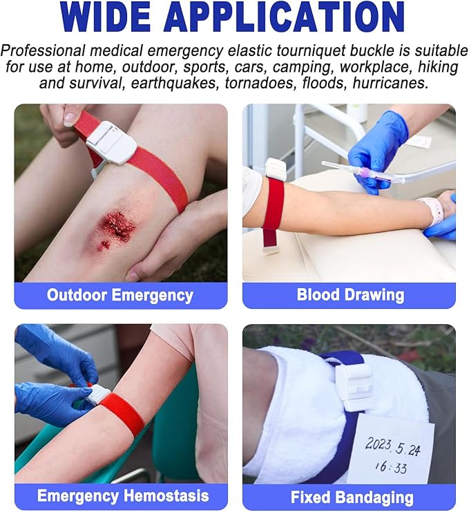 6Pcs Tourniquets, Emergency Tourniquet Buckle Band, Elastic First Aid Tourniquets, Single-Handed Application for Home Outdoor Sport Camping Hiking Emergency (6Pcs-Colorful)