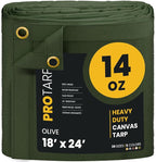 PROTARP Heavy Duty 14 OZ Water Resistant Canvas Tarp, UV Resistant Tarpaulin Cover with Rustproof Brass Grommets, Multipurpose for Canopy, Roof, Camping, Woodpile (Olive 18'X24')