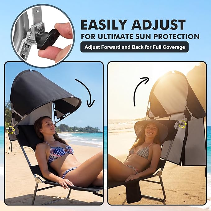 Backpack Beach Tanning Chair with UPF 50+ Canopy Sun Shade Face Hole, Folding Lounge Chair Reclining 6 Position for Adults Reading Sunbathing Outside Poolside Camping