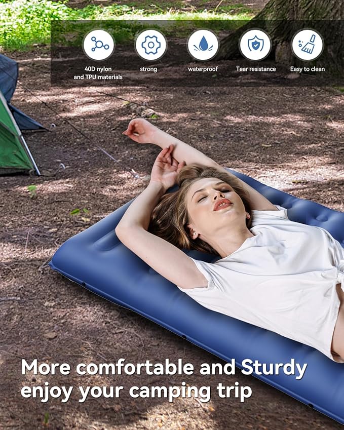 HiiPeak Ultralight Inflatable Sleeping Mat with Built-in Foot Pump & Pillow, Compact Air Mattress for Backpacking, Hiking (Blue)