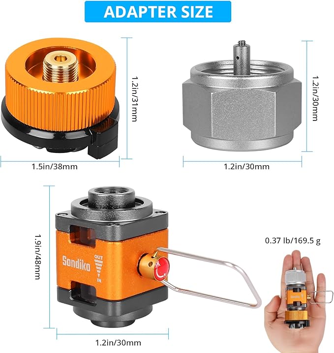 Sondiko Butane/Isobutane Refill Adapter, Fuel Transfer Device, Gas Converter Isobutane Canister Shifter, Gas Saver Plus for Fuel Canister, Backpacking Camping Stove, Burners