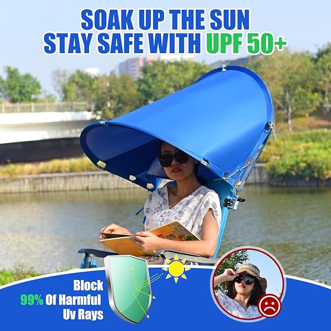 XL Universal Beach Chair Umbrella Canopy, UPF 50+ Chair Sun Shade Attachment with Adjustable Clamp for Camping, Lawn, Wheelchair, Tanning, Zero Gravity, Lounge, Outdoor Chairs, Oversized, 2 Pack