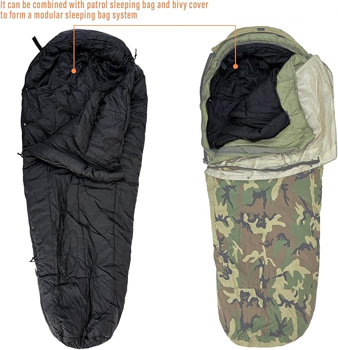 MT Military Patrol/Intermediate Sleeping Bag, Part of 4 Piece Army Modular Sleep System for All Season Olive Drab/Black