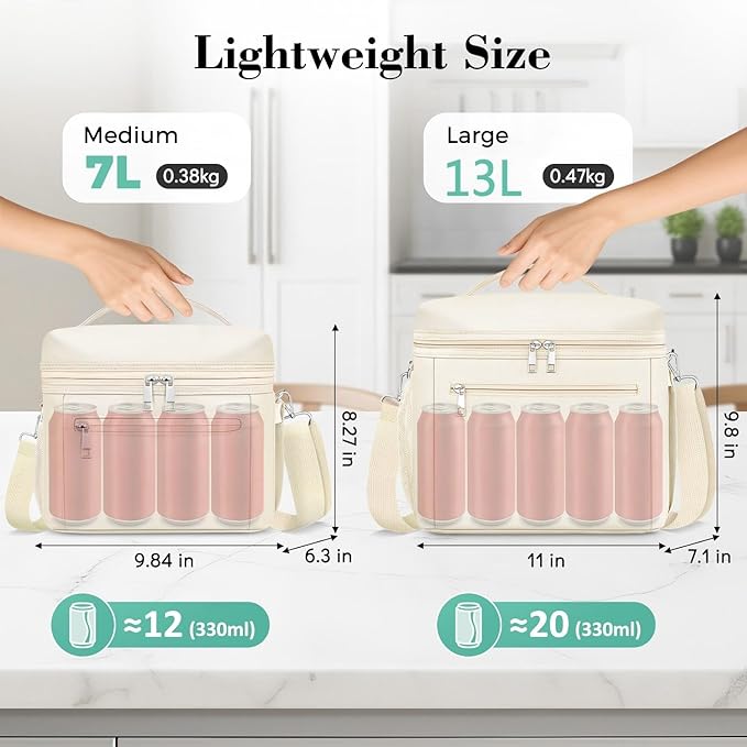DALINDA Lunch Bag Cooler Bag Lunch Box for Women Men, Insulated Leak Proof LunchBox Lightweight for Picnic,Grocery,Beach,Camping,Travel,Work,Light Beige Cream