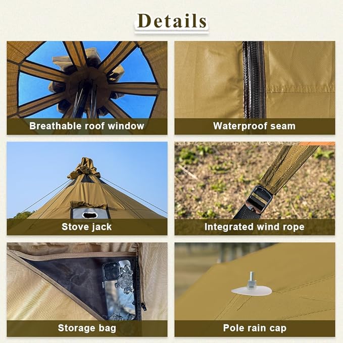 TOMOUNT Canvas Bell Tent Wall Tent with Stove Jack for Camping Glamping Yurt Dia.16.4ft*9.2ft