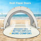Beach Tent Sun Shelter, Beach Shade Tent with UPF50+ UV Protection, Sun Shelter for 1-3 Person, Beaches Shade with 2 Zippered Doors, Portable Tents for Camping Fishing, Beige