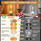 Rechargeable Table Lamp for Outdoor Indoor: Cordless Portable Table Lamps with 3 Color Stepless Dimmable - LED Metal Battery Operated Lantern - Small Table Lamp for Bedroom/Bar/Coffee Shop/Camping