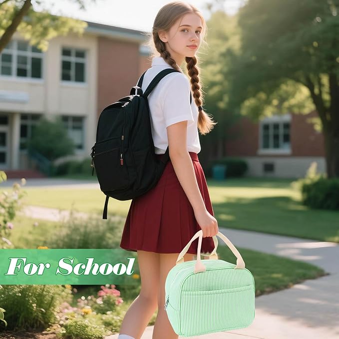 Lunch Bag For Women, Cooler Insulated Lunch Box For Travel Work Picnic College School Adult Large Capacity Lunch Bags, Green Stripe