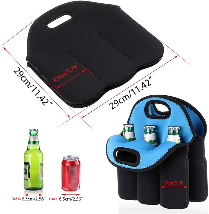 Hipiwe 6 Pack Bottle Can Carrier Tote Insulated Neoprene Baby Bottle Cooler Bag Water Beer Bottle Holder for Travel with Secure Carry Handle
