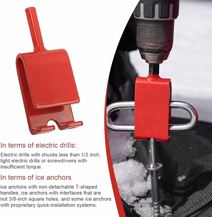 Ice Anchor Power Drill Adapter Fits 1/2" Electric Drill Chuck and 3/8" Ice Anchor Connection End, Ice Shelter Accessories for Ice Fishing Shelter Tent, Red Ice Shanty Anchors Adapter