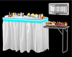 Ice Cooler Table with Led Light, 4 Foot Outdoor Ice Table with Foldable Extension Stand, Matching Skirt & Drain Hose, Folding Cooler Tables with Metal Shelf for Party, BBQ, Camping Picnic