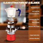 3 Cup Aluminum Espresso Stovetop Moka Pot Express Coffee Maker Percolator Italian Classic Mocha Coffee Machine for Italian and Cuban Cafe Brewing for Home & Camping 150ml 5oz