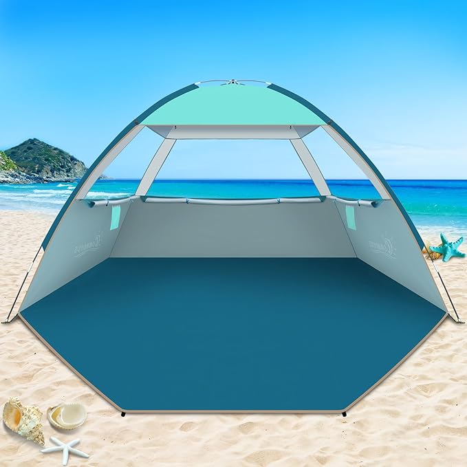 COMMOUDS Beach Tent Sun Shade for 3/4/6/8 Person, UPF 50+ Beach Sun Shelter Canopy Tent, Lightweight, Easy Set Up and Carry
