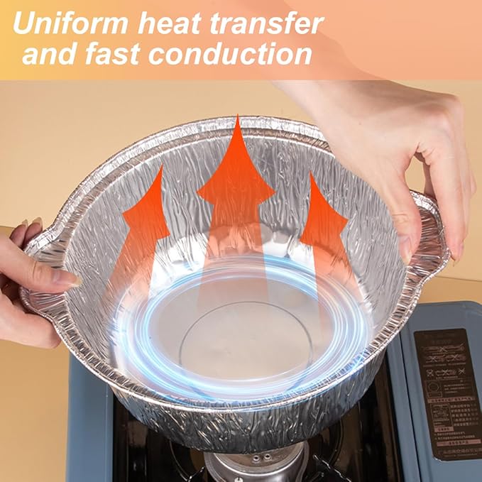 72 Oz Disposable Aluminum Pot, Disposable Pots With Lids Oven-Ready, Aluminum Pot Stove Compatible Baking Foil Pan Tinfoil Camping Pot Camping Heating Cooking 5 PCS