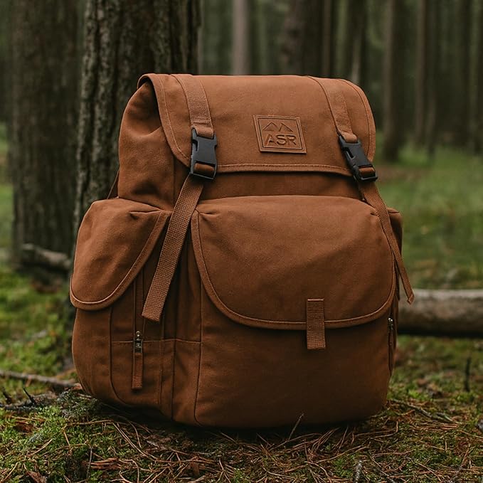 ASR Outdoor 30L Heavy Duty Gold Prospecting Backpack, Canvas Camping Rucksack (Brown)