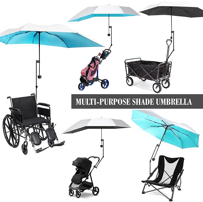 Upf 50+ Chair Umbrella With Clamp/Sun Shade - Portable Umbrella For Sports & Outdoors - Secure Clamp, 360-Degree Swivel Adjustable Position For Maximum Sun Protection