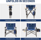 Timber Ridge XXL Oversized Directors Chair 600lbs - Heavy Duty Camping Chair with Cooler Bag & Table, Portable Folding Chair with Wide Seat for Tailgating, Patio, Outdoor - Blue (2 Pack)